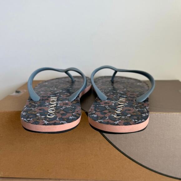 Coach Blue/Brown Floral Women Slides Flip Flops- SZ 9/10 - Picture 3 of 8